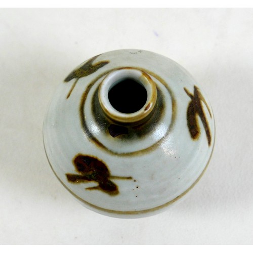 62 - A Bernard Leach studio pottery small vase, decorated in brown and white glaze, impressed 'England' a... 