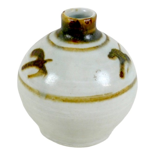 62 - A Bernard Leach studio pottery small vase, decorated in brown and white glaze, impressed 'England' a... 