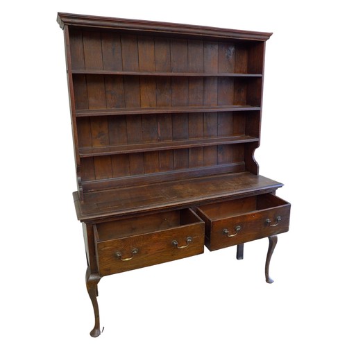 409 - A Georgian style oak dresser, late 19th / early 20th century, plate rack with three shelves, the bas... 