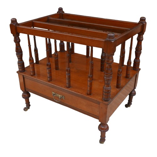 397 - A late Victorian mahogany Canterbury by Edwards & Roberts, with turned supports, single drawer to it... 