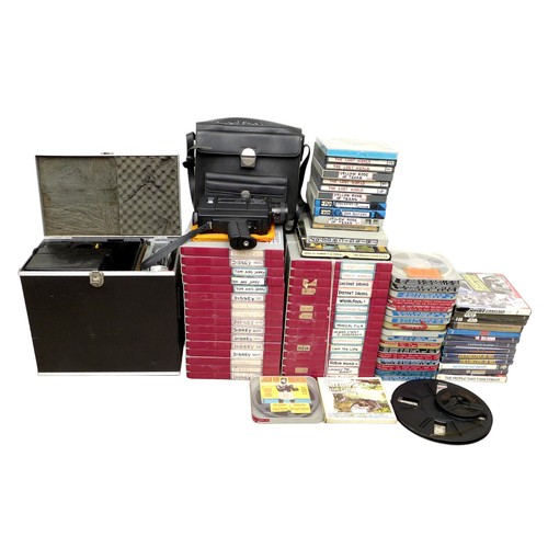 115 - A Super 8 projector and camera with collection of film reels, including Star Wars, boxing matches fe... 