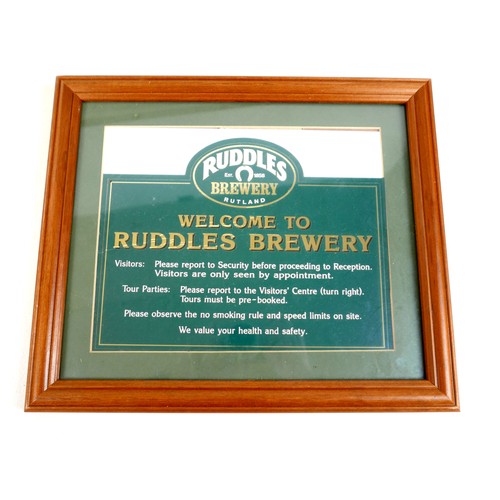 95 - A collection of Ruddles Brewery related items comprising of an illustrated map of Rutlandshire frame... 