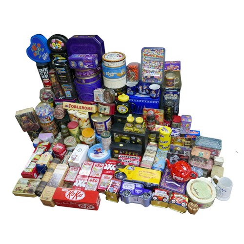 91 - A large quantity of assorted branded tins and mugs. (q)