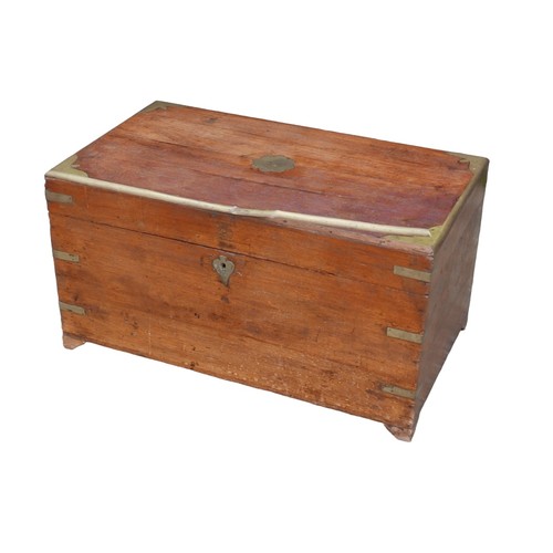 366 - A small 19th century brass bound chest, a/f brass stringing requires repair, with fitted interior, 6... 