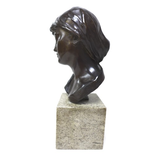 13 - Giuseppe Renda (Italian, 1859-1939): 'Pensive Girl', a bronze sculpture, signed 'Renda' in the bronz... 