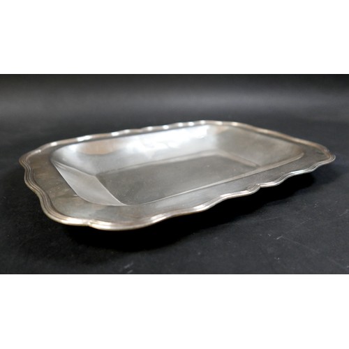 58 - A foreign 0.925 silver tray, with reeded and scalloped rim, 32.5 by 22.5 by 2.7cm high, 13.7toz.