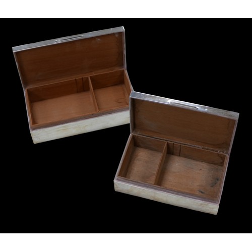 47 - Two ERII silver cigarette boxes, both Mappin & Webb with engine turned decorated lids, cedar wood li... 