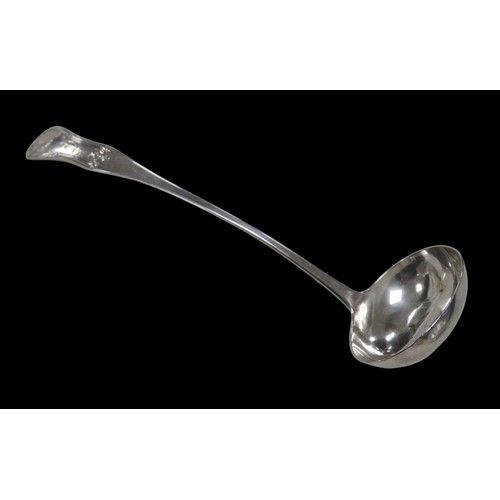 60 - A George III large sauce ladle, hour glass pattern with armorial mark to terminal, possibly Charles ... 