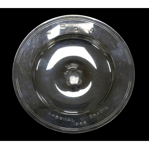 38 - An ERII silver pin dish commemorating Arsenal V Brazil 1965, with fixture inscription, Garrard & Co.... 