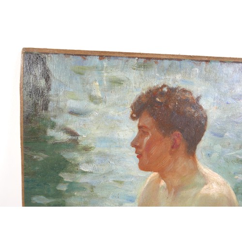 362 - Manner of Henry Scott Tuke RA RWS (British, 1858-1929): nude study of a young man, circa 1915, crouc... 