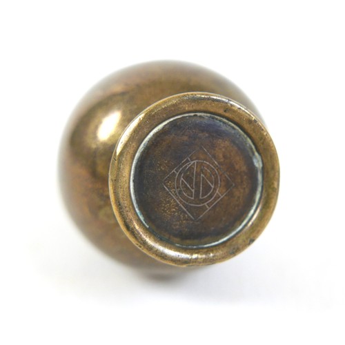 49 - A small Meiji period Japanese bronze vase inlaid with silver (Shakudo) Nogawa workshop, 9cm tall.