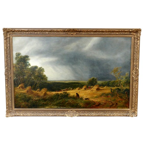 360 - James Price (British, 19th century): 'Storm in a harvest time, near the the coast, Sussex' oil on ca... 