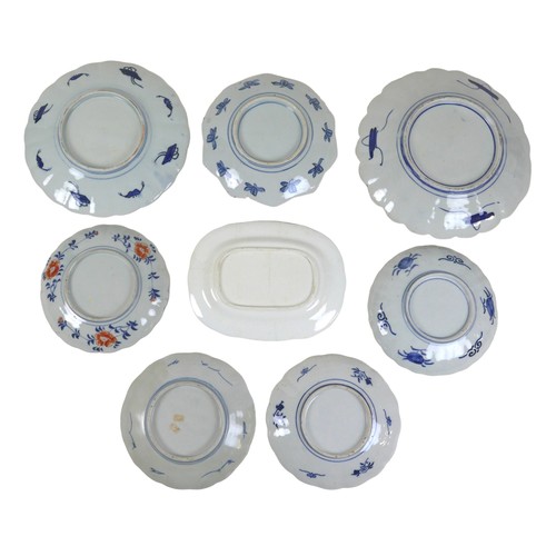 57 - A collection of seven Japanese Imari dishes and plates, together with a 19th century English Imari p... 