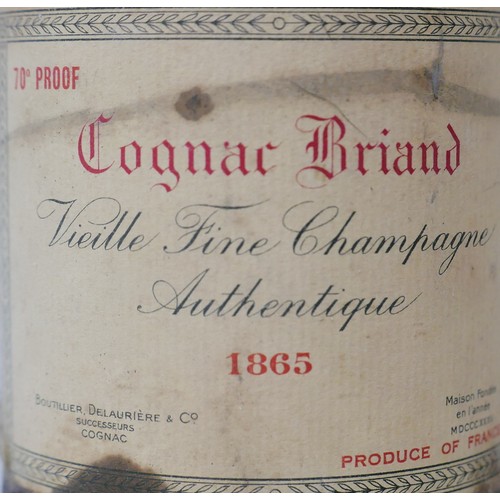 38 - Vintage Cognac: one bottle of Cognac Briand Vieille Fine Champagne Authentique 1865, U: middle shoul... 