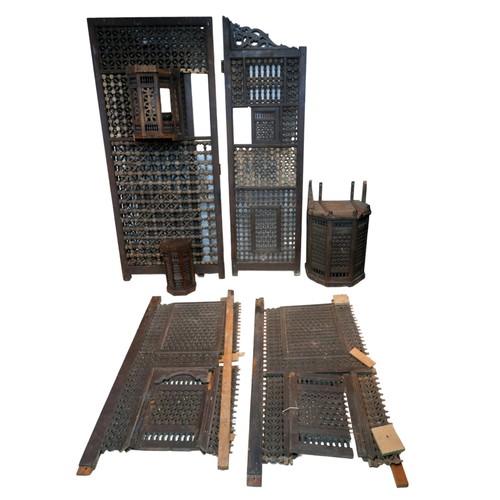 225 - A sectional ottoman Syrian mashrabiya folding screen with intricate globular turnings, 185cm high