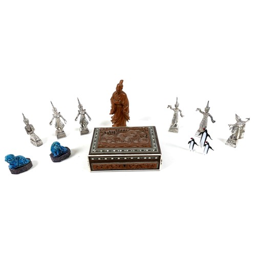 55 - A group of Chinese and Asian collectables, comprising a scroll painting, 62 by 23cm, a Chinese carve... 