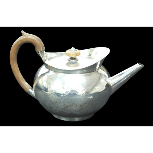 67 - A George III silver teapot, with armorial engraving, horn finial and handle, detachable lid, Thomas ... 