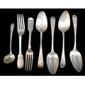 Six pieces of George III and later Scottish and Irish silver flatware, including Table spoons togeth... 