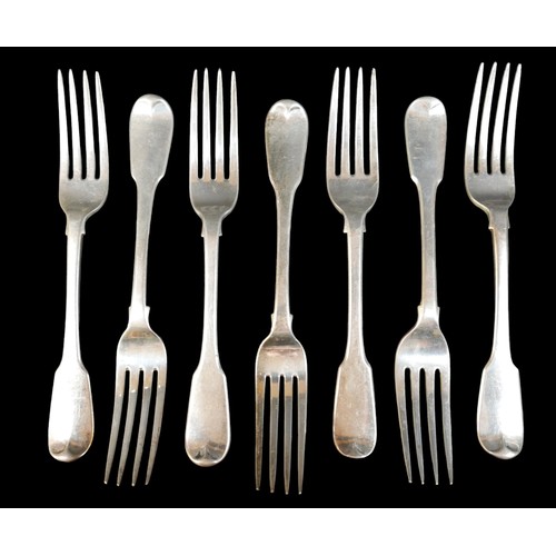 64 - Seven Victorian fiddle pattern table forks, with armorial crests, Elizabeth Eaton, London 1847, 17.5... 