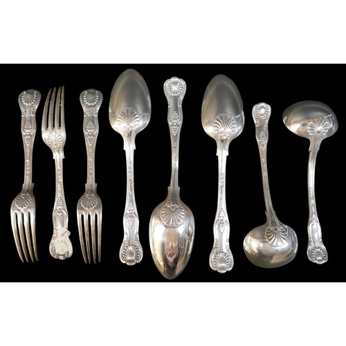 70 - A collection of Victorian silver Kings pattern flatware, comprising of three table spoons, three tab... 