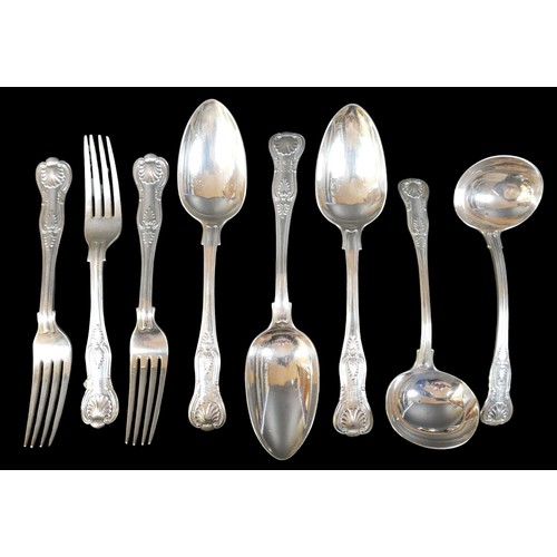 70 - A collection of Victorian silver Kings pattern flatware, comprising of three table spoons, three tab... 