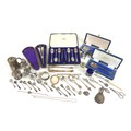 A mixed collection of silver items, including two 'Mayflower' commemorative spoons, a cased set of A... 
