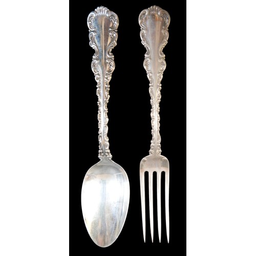 72 - A set of twenty-four pieces American Louis XV pattern silver flatware,  comprising twelve dessert fo... 