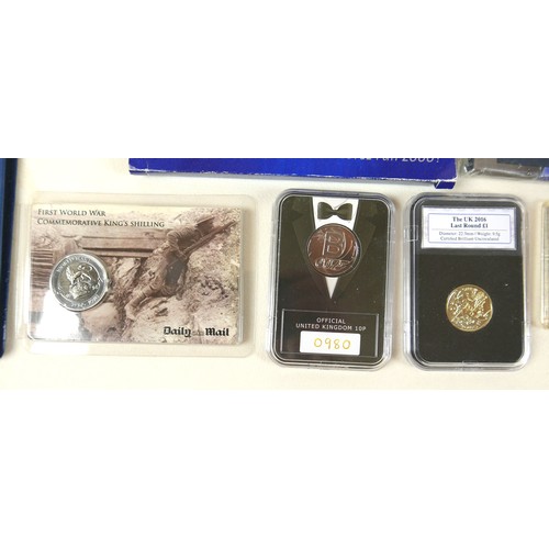 82 - A collection of mint coins and sets, mostly cased and relating to WWII and Remembrance, including 20... 