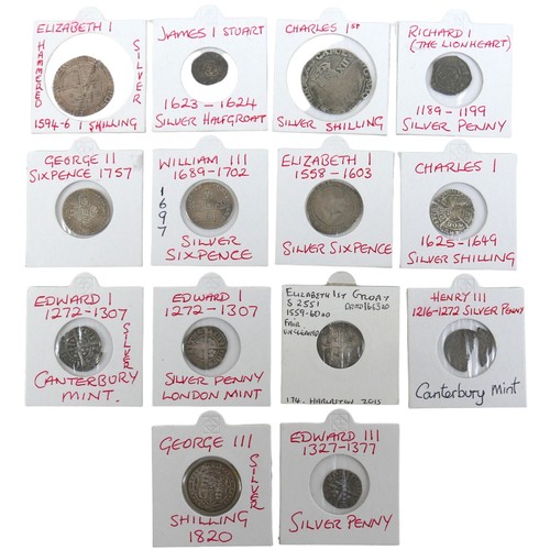 98 - A collection of fourteen early silver coins, dating from Richard l (The Lionheart) 1189-1199 silver ... 