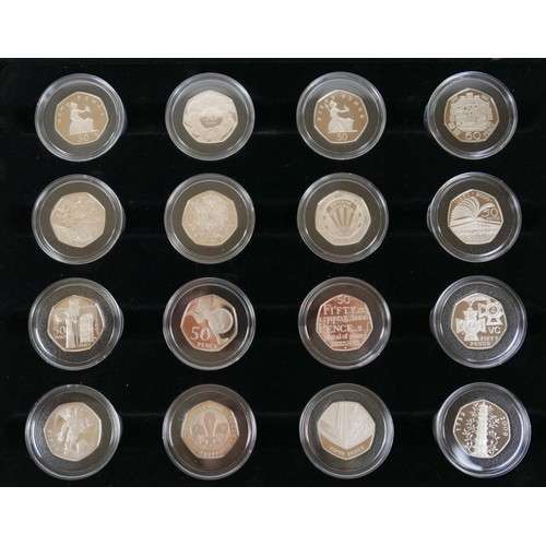 97 - A Royal Mint 40th anniversary (1969-2009) UK 50p proof collection of sixteen coins, including Kew ga... 