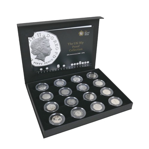 97 - A Royal Mint 40th anniversary (1969-2009) UK 50p proof collection of sixteen coins, including Kew ga... 