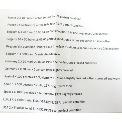 79 - A collection of forty continental bank notes, France, Belgium, Germany, Spain, USA. (40)