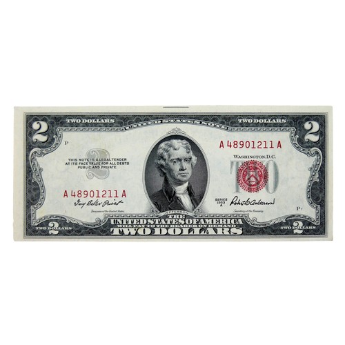 75 - An unusual Two Dollar bill / note, Series 1953 A, Secretary of the Treasury Robert B Anderson, seria... 