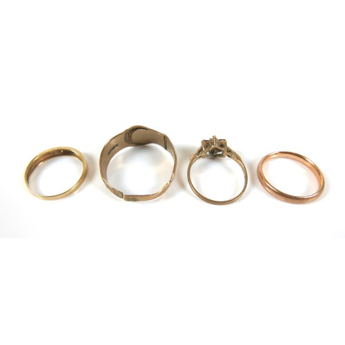 170 - Four 9ct gold rings, total 6.7 g, band size I. (4)