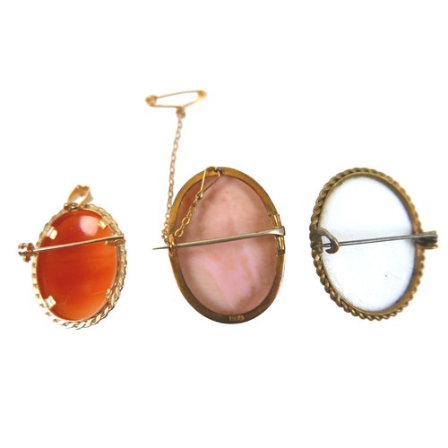 187 - A group of brooches, including a 9ct gold cameo brooch, 30mm, 4.7g, and an unmarked Indian gold broo... 