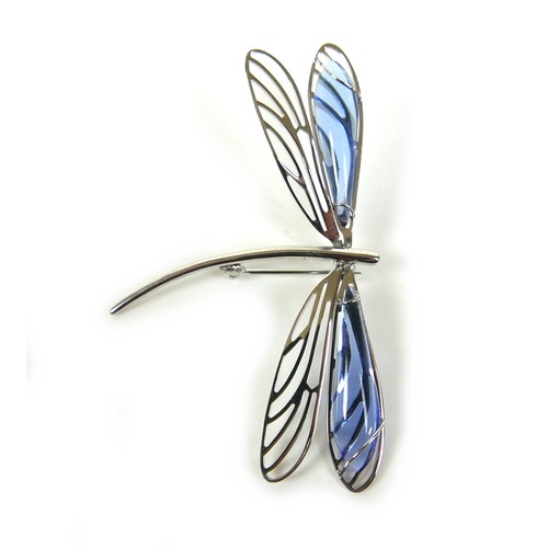 248 - A Lalique silver brooch, in the form of a dragonfly with blue glass wings, stamped 'BA 925 Lalique',... 