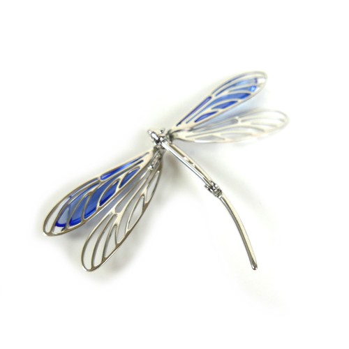 248 - A Lalique silver brooch, in the form of a dragonfly with blue glass wings, stamped 'BA 925 Lalique',... 