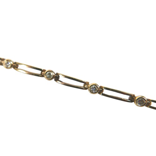 250 - A 9ct yellow gold bracelet, set with twelve 2.0mm brilliant cut diamonds in rub-over settings, joine... 