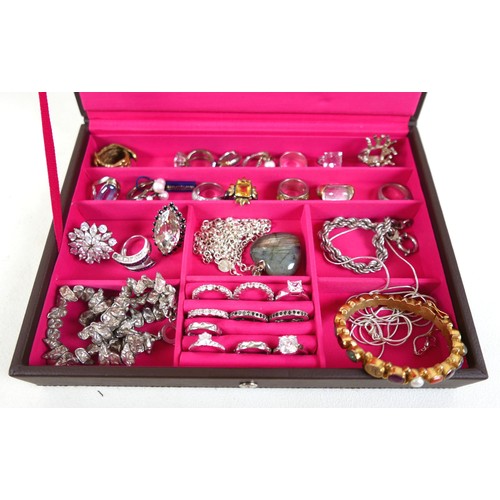 229 - A collection of 925 silver and white metal jewellery, including rings and necklaces, in three boxes.... 