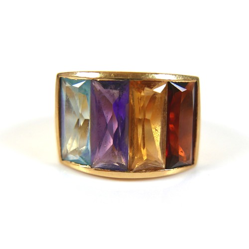 286 - A Portuguese 800 gold multi coloured stone ring, size N, 13.7g, together with a pair of matching, 25... 