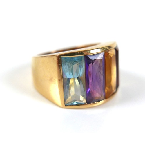 286 - A Portuguese 800 gold multi coloured stone ring, size N, 13.7g, together with a pair of matching, 25... 