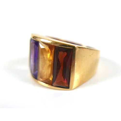 286 - A Portuguese 800 gold multi coloured stone ring, size N, 13.7g, together with a pair of matching, 25... 