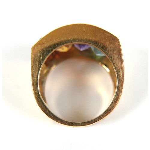 286 - A Portuguese 800 gold multi coloured stone ring, size N, 13.7g, together with a pair of matching, 25... 