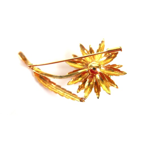 284 - A 14ct yellow gold tourgoise leaf brooch and a pair of matching screw back earrings, brooch measures... 