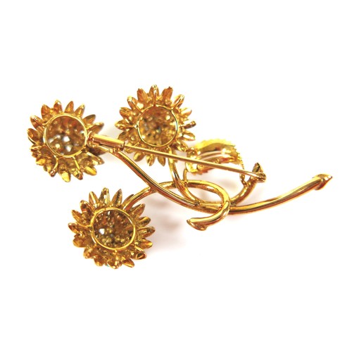 292 - A 14ct yellow gold and turquoise foliate brooch, 45 by 65mm, together with a pair of matching screw ... 