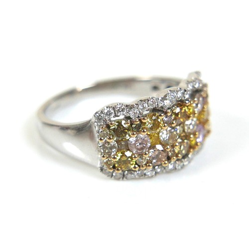 245 - A 14ct white gold yellow and white diamond cluster ring, largest stone approximately 2mm diameter, s... 