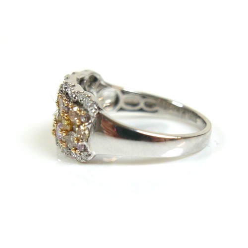 245 - A 14ct white gold yellow and white diamond cluster ring, largest stone approximately 2mm diameter, s... 