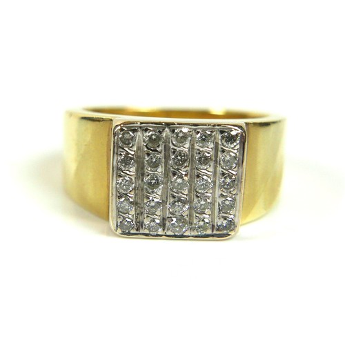 190 - A 14ct yellow and white gold ring, set with a sqaure of twenty five round cut diaomnds, each 1.5mm, ... 