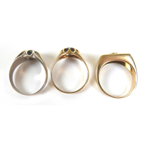 244 - A group of five 9ct gold rings, including one set with an oval opal, 18 by 14mm, size Q, a white gol... 