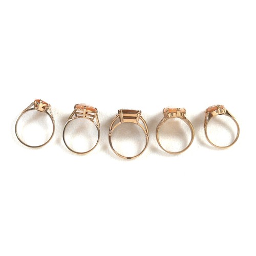 242 - A group of five 9ct gold cameo rings, sizes J to O, largest 15 by 10mm, 11.7g total. (5)